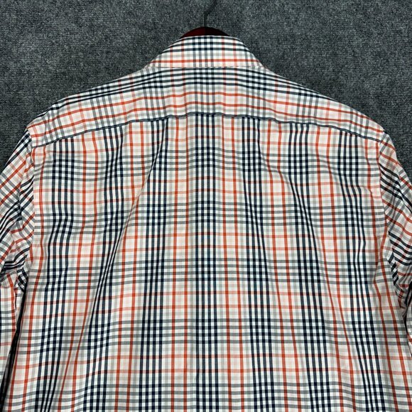 Banana Republic Shirt Mens Large Grant Fit Non Iron Orange Blue Cotton Plaid - Picture 9 of 9